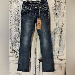 L.A. Idol Girl’s Medium Wash Denim Bling Bootcut Jeans [Size 8]